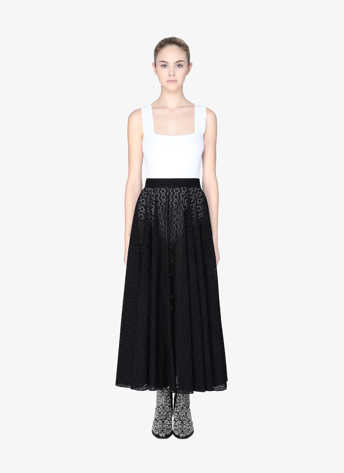 Embroidered Flared Skirt ALAÏA BLACK EMBROIDERED FLARED SKIRT